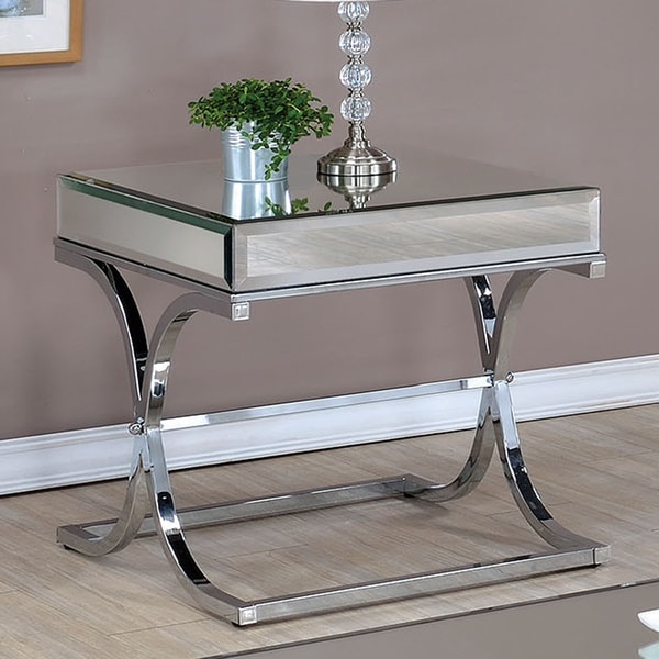 Furniture of America Orelia Luxury Chrome Metal End Table   18113599