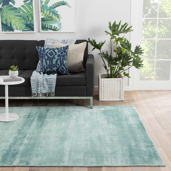 Lizette Handmade Solid Aqua Area Rug 5 X 8