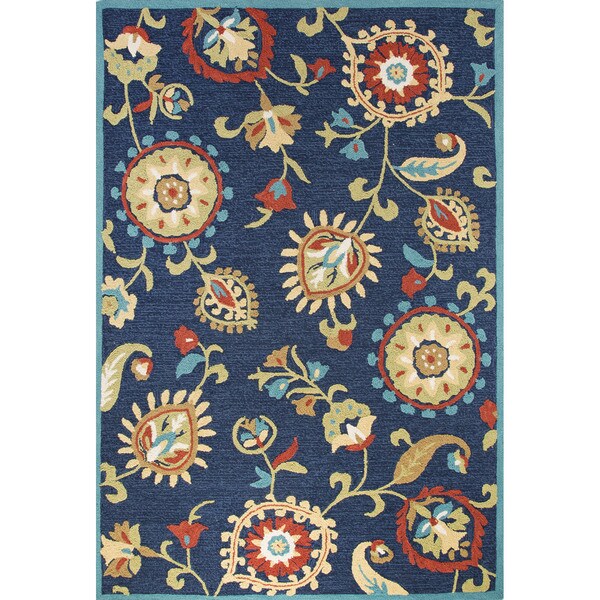 Shop Contemporary Floral & Leaves Pattern Blue/Yellow Polyester Area Rug (5' x 7'6) Free