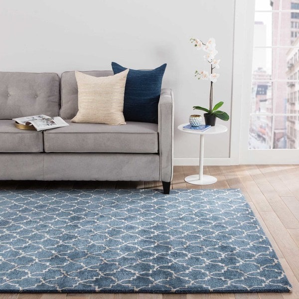 Menlowe Handmade Geometric Blue/ Gray Area Rug (8' X 11') - 7'10" x 10'10"