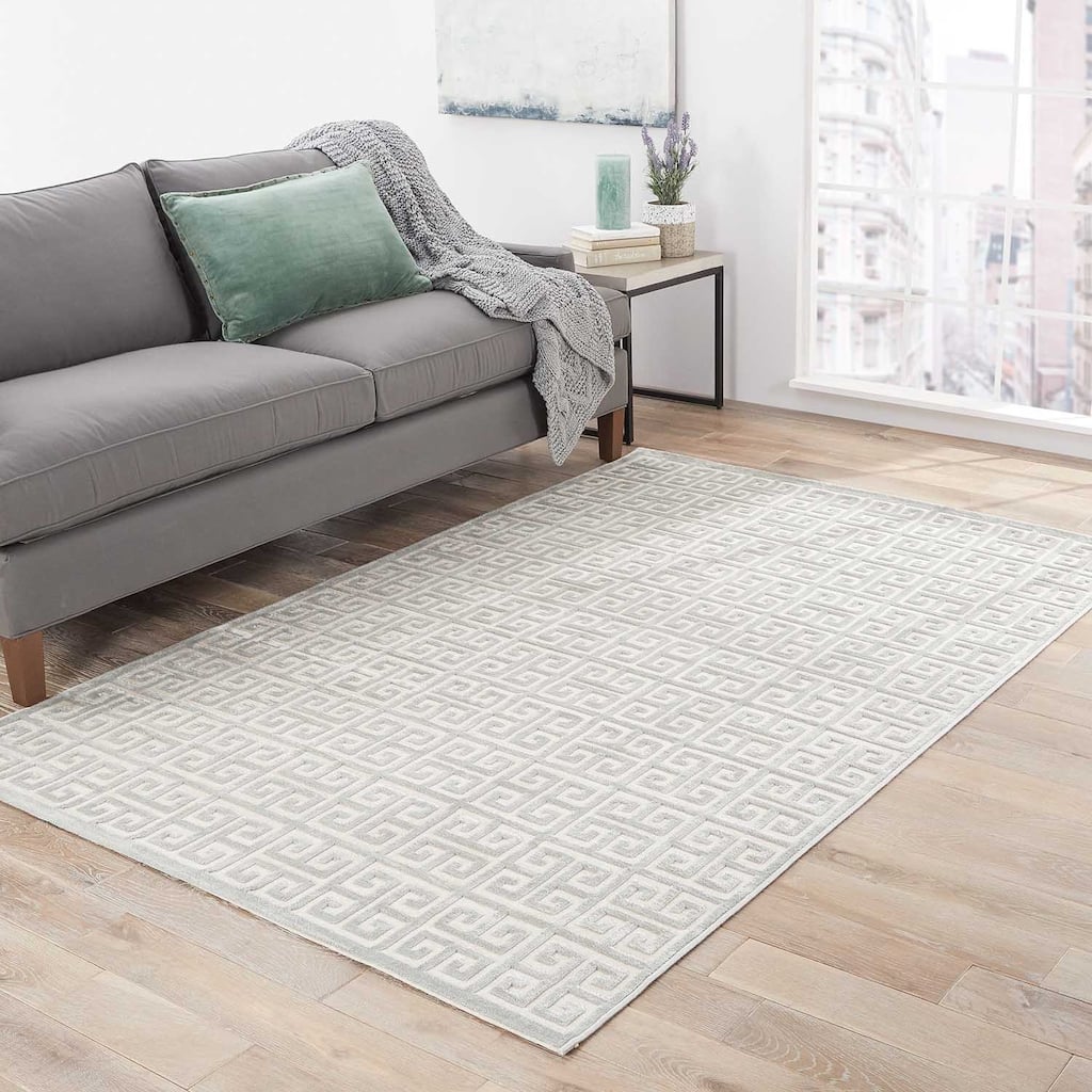 Demetria Geometric Cream/ Blue Area Rug (7'6" X 9'6") - 7'6" x 9'6"