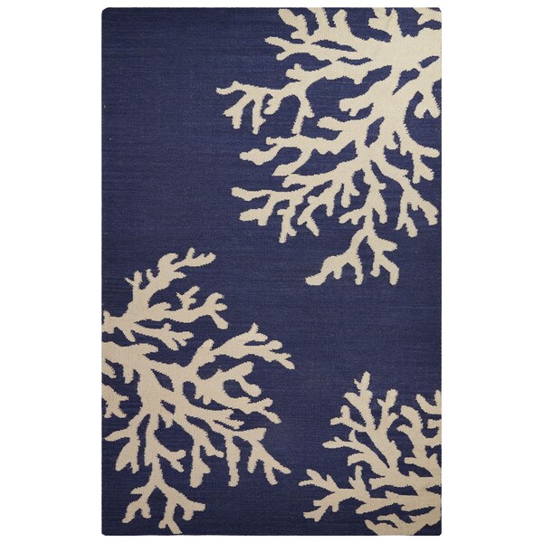 Flatweave Coastal Pattern Blue/Ivory Wool Area Rug (2' x 3') - Free ...