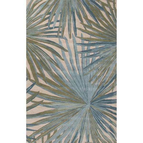 Contemporary Coastal Pattern Blue/Green Wool Area Rug (2' x 3