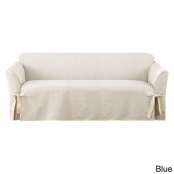 Sure Fit Ticking Stripe One Piece Sofa Slipcover In Dove Gray Sure Fit Ticking Stripe One Piece Sofa Slipcover In Dove Gray As Is Item