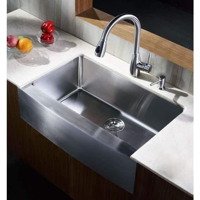 33-inch 15mm Curved Front Farm Apron Stainless Steel Single Bowl Kitchen Sink