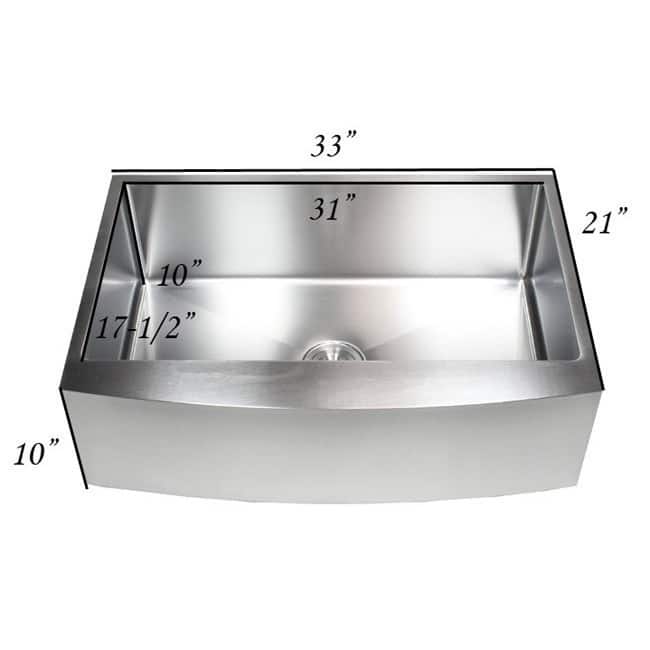33-inch 15mm Curved Front Farm Apron Stainless Steel Single Bowl Kitchen Sink