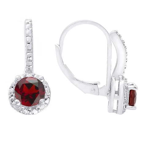 Dolce Giavonna Sterling Silver Garnet and White Topaz Leverback Earrings
