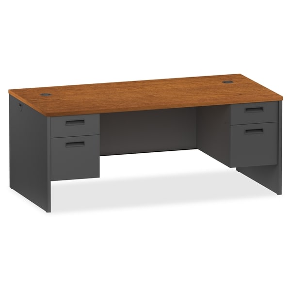 Shop Lorell 72-inch Cherry/ Charcoal Left Pedestal Desk ...