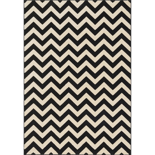 Presley Black Ivory Chevron Rug 5 3 X 7 Free Shipping Presley Black Ivory Chevron Rug 5 X27