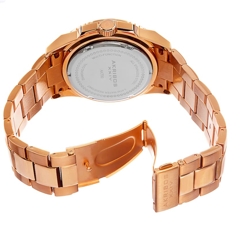 Akribos XXIV Men's Diamond Stainless Steel Rose-Tone Bracelet Watch - Blue