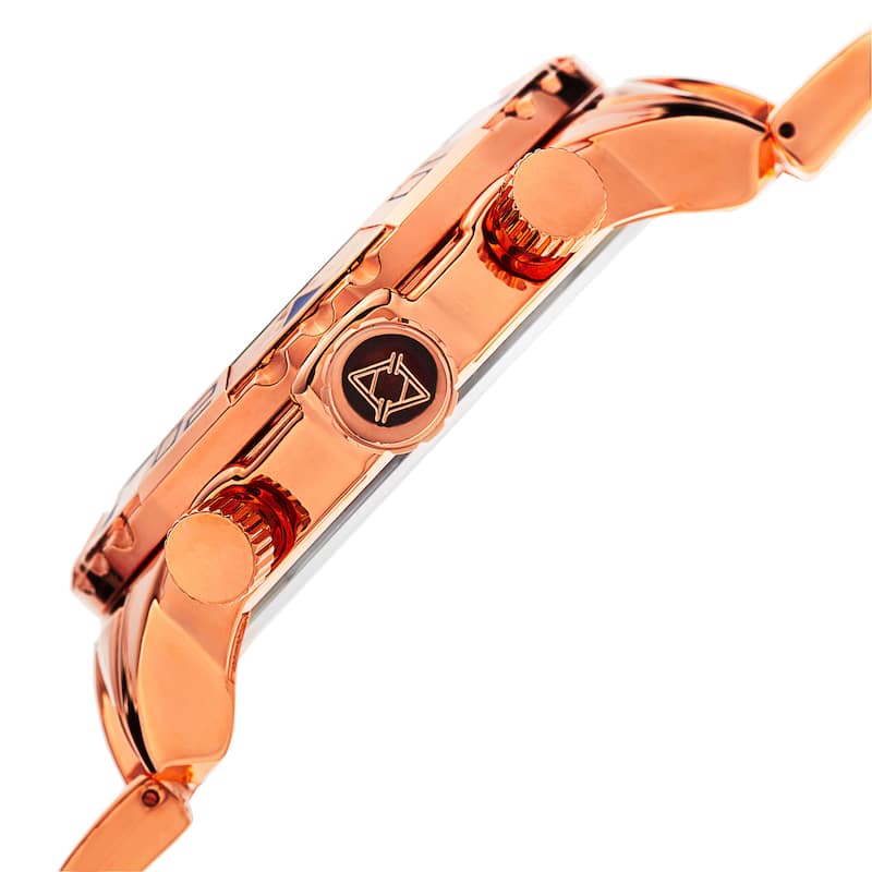Akribos XXIV Men's Quartz Chronograph Etched-Pattern Dial Rose-Tone Strap Watch - Blue