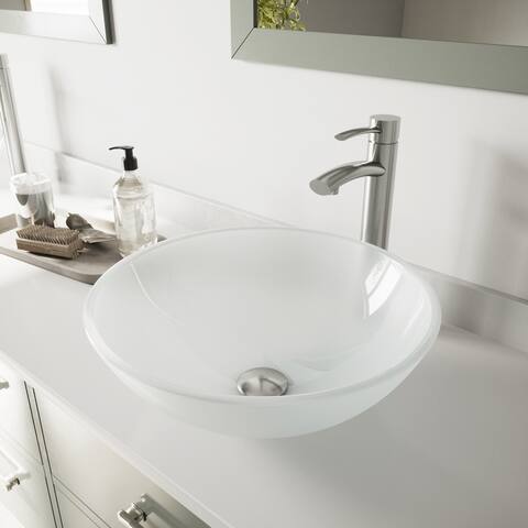 VIGO White Frost Glass Vessel Bathroom Sink and Milo Faucet Set