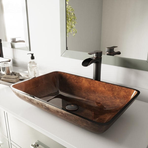 VIGO Russet Glass Vessel Bathroom Sink Set with Niko Faucet