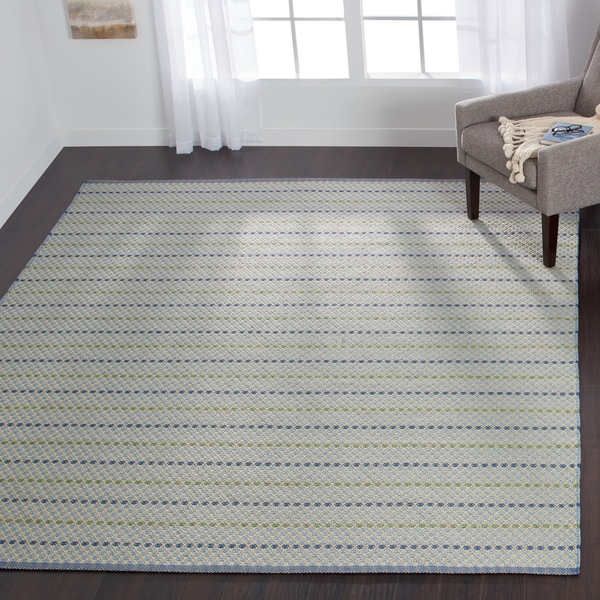 Indoor/ Outdoor Earth Tone Flatweave Mediterranean Stripe Rug (5'0 x 7'6) - 5' x 7'6"