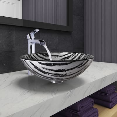 VIGO Rising Moon Glass Vessel Bathroom Sink and Niko Faucet Set in Chrome Finish