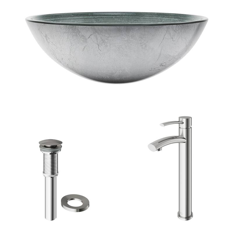 VIGO Giovanni 17"L x 17"W Glass Vessel Sink and Milo 13"H Faucet Set