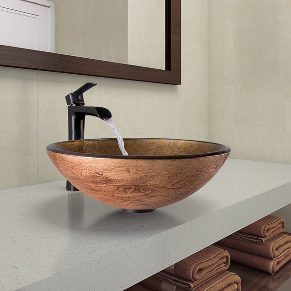 Vigo Cuccino Swirl Gl Vessel Bathroom Sink And Niko Faucet Set Vigo Cuccino Swirl Gl Vessel Bathroom Sink And Niko Faucet Set In Antique Rubbed Bronze Finish