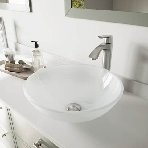 VIGO White Frost Glass Vessel Bathroom Sink Set with Linus Faucet