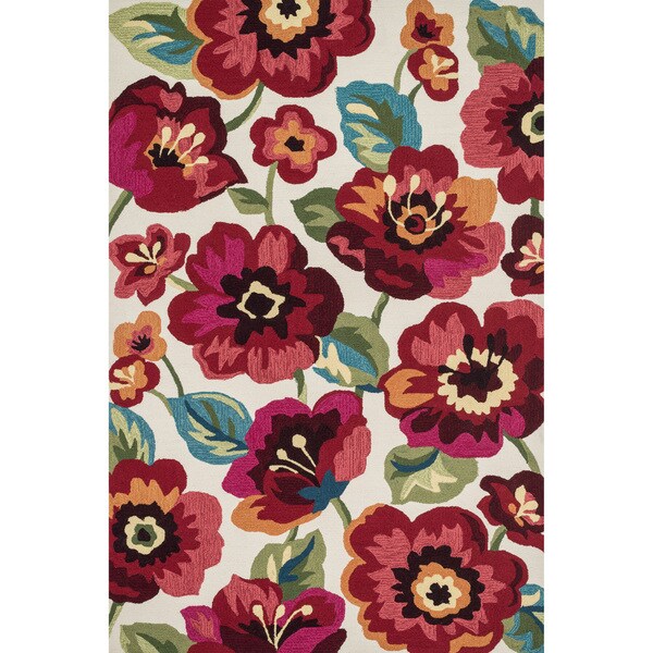 Hand-hooked Charlotte Ivory/ Fuchsia Poppy Rug (5'0 x 7'6) - 18120628 ...