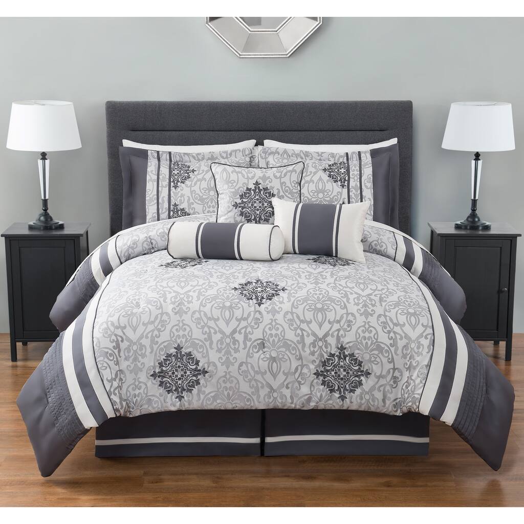 Mehran Jacquard Embroidered 7 Piece Queen Comforter Set