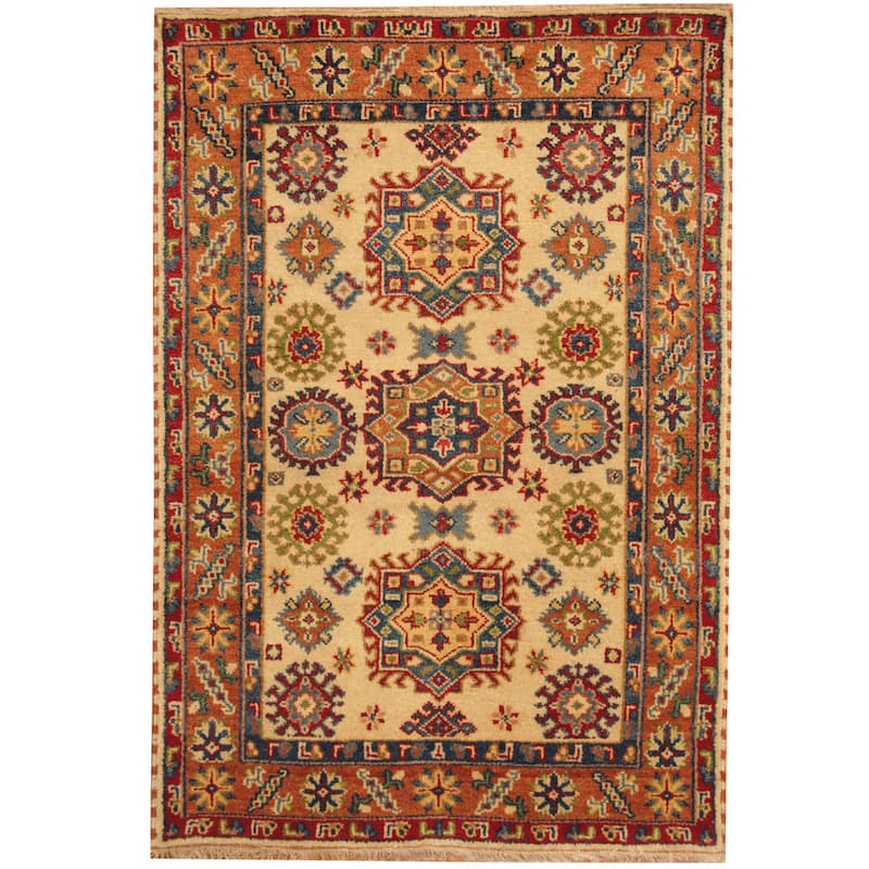 HERAT ORIENTAL Handmade One-of-a-Kind Geometric Kazak Wool Rug - 4' x 6'