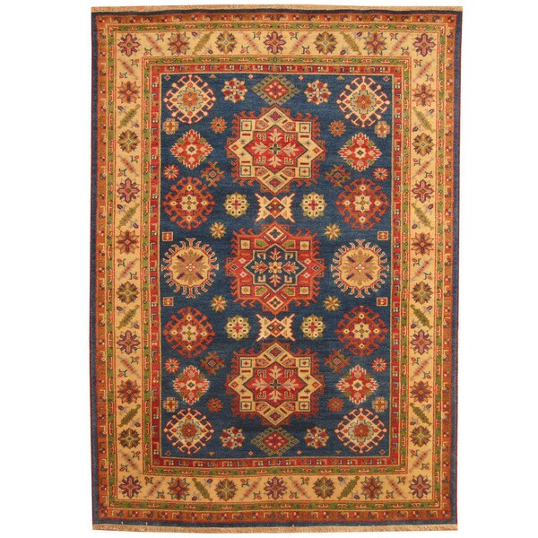 Shop Handmade Herat Oriental Indo Tribal Kazak Blue/ Ivory Wool Rug 6
