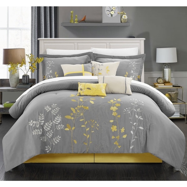 Porch & Den Holly Yellow Embroidered 12-piece Bed in a Bag with Sheet Set