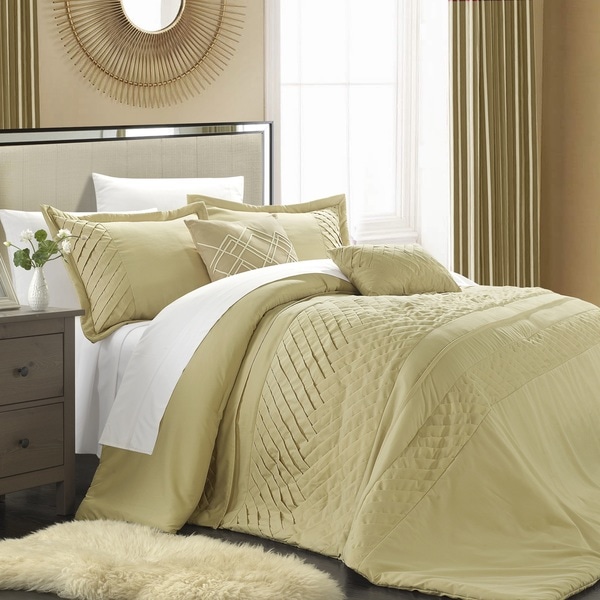 Chic Home 9-piece Corona Champagne Pleated Handmade Technique Comforter Set