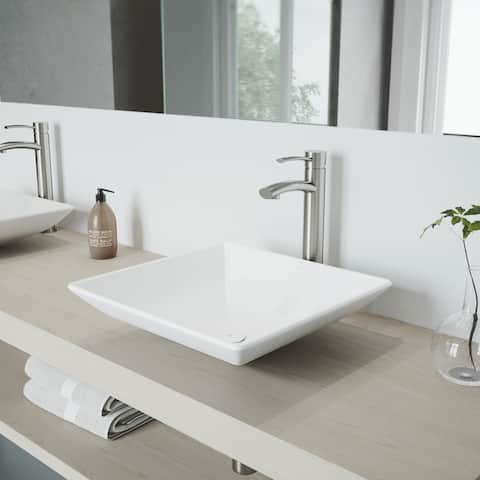 VIGO Hibiscus Matte Stone Vessel Bathroom Sink and Milo Faucet Set