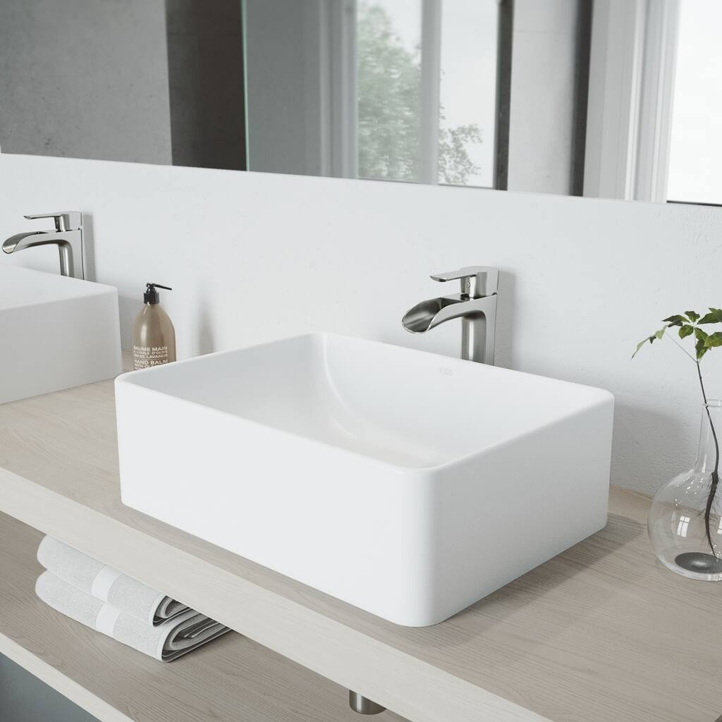 VIGO Amaryllis Matte Stone Vessel Bathroom Sink and Niko Faucet Set