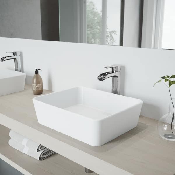 slide 2 of 15, VIGO Marigold White Vessel Bathroom Sink Set with Niko Chrome Faucet