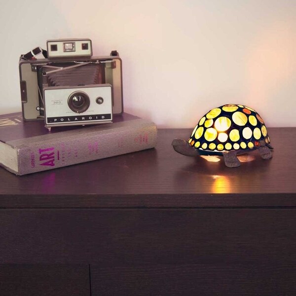 3.5"H Stained Glass Spotted Turtle Accent Lamp