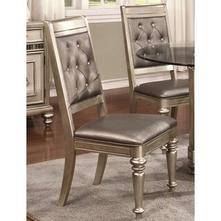 Glamorous Design Metallic Platinum Dining Chairs With Rhinestone Tufted Buttons Set Of 2 Overstock Com Shopping The Best Deals On Dining Chairs