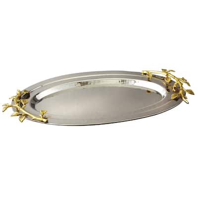Heim Concept Gilt Leaf Oval Hammered Stainless Steel Tray