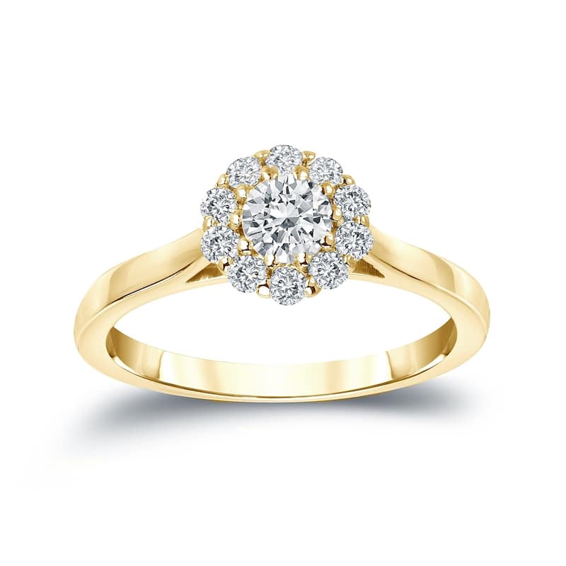 Auriya 14k Gold 1/2ctw Classic Halo Diamond Engagement Ring - Yellow - 4