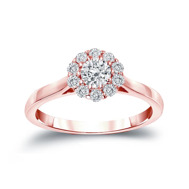 Auriya 14k Gold 1/2ctw Classic Halo Diamond Engagement Ring