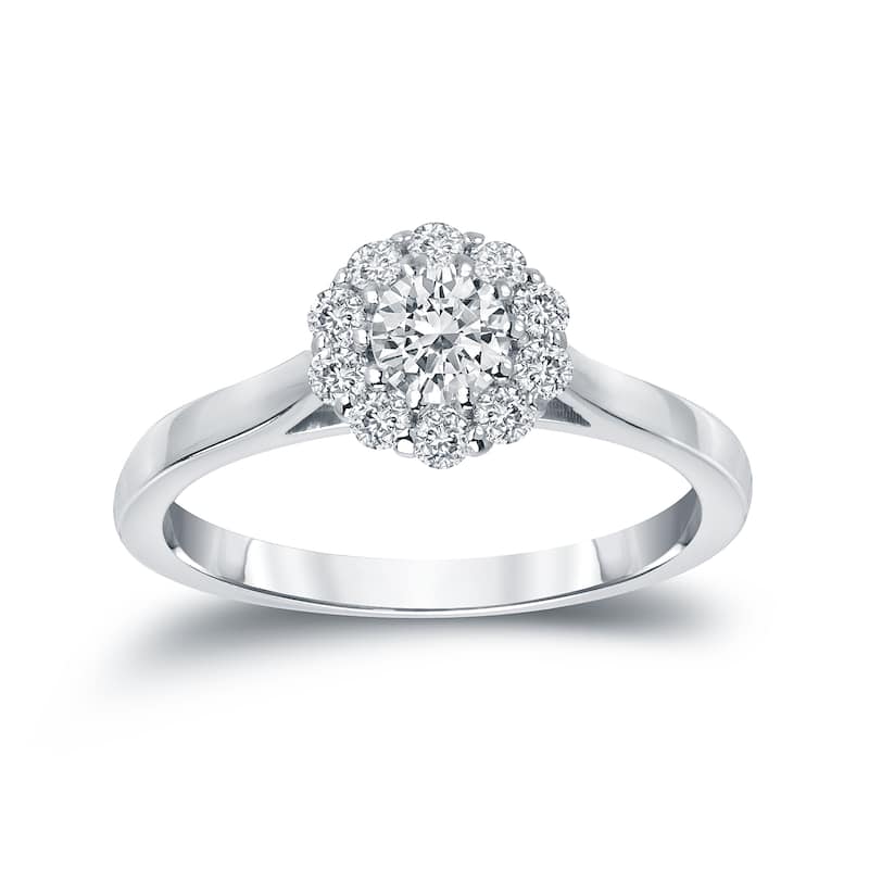 Auriya 14k Gold 1/2ctw Classic Halo Diamond Engagement Ring