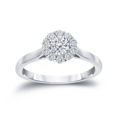 Auriya 14k Gold 1/2ctw Classic Halo Diamond Engagement Ring