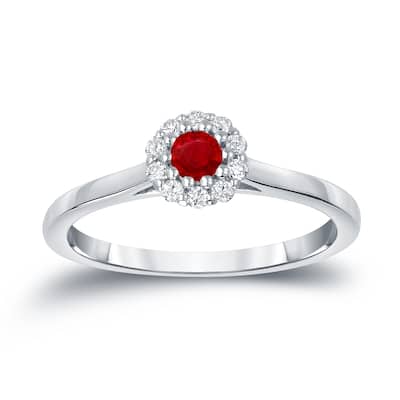 Auriya 14k Gold 1/6ct Ruby and 1/6ct TDW Diamond Halo Engagement Ring
