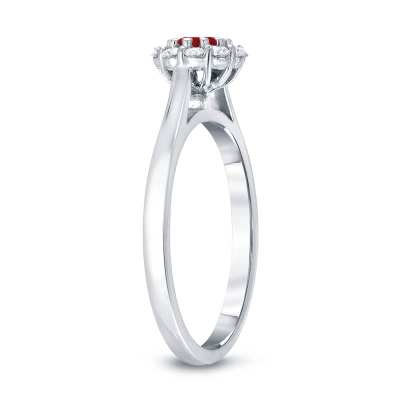 Auriya 14k Gold 1/6ct Ruby and 1/6ct TDW Diamond Halo Engagement Ring
