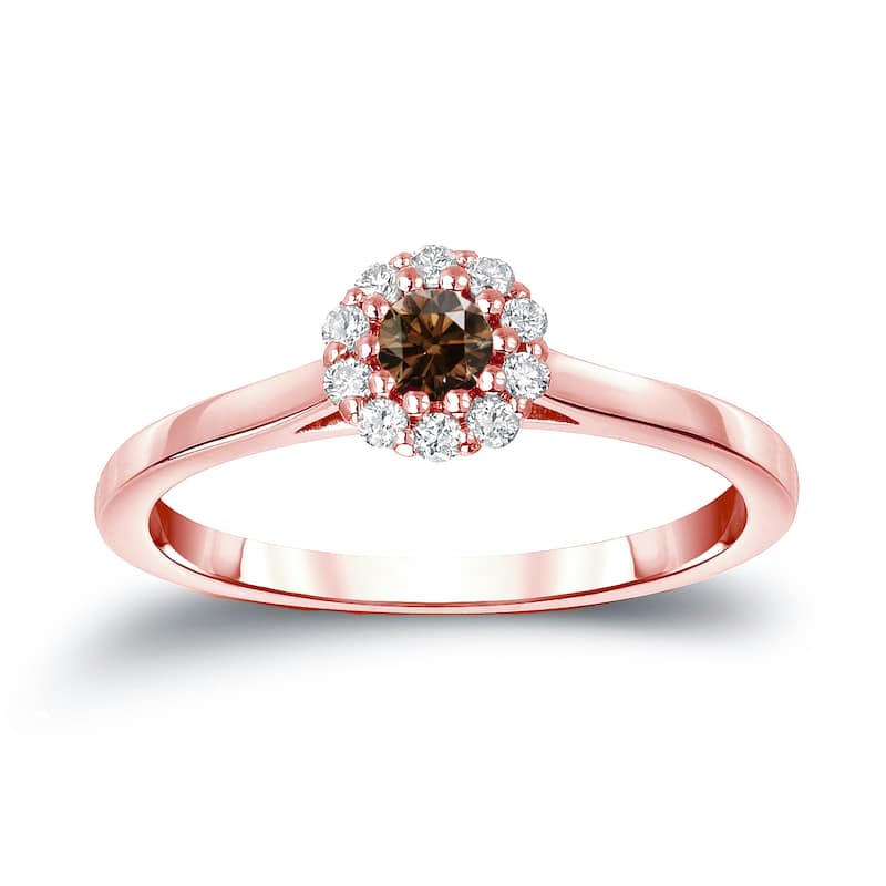 Auriya 14k Gold 1/4ctw Halo Brown Diamond Engagement Ring (H, I1-I2) - Rose - 4
