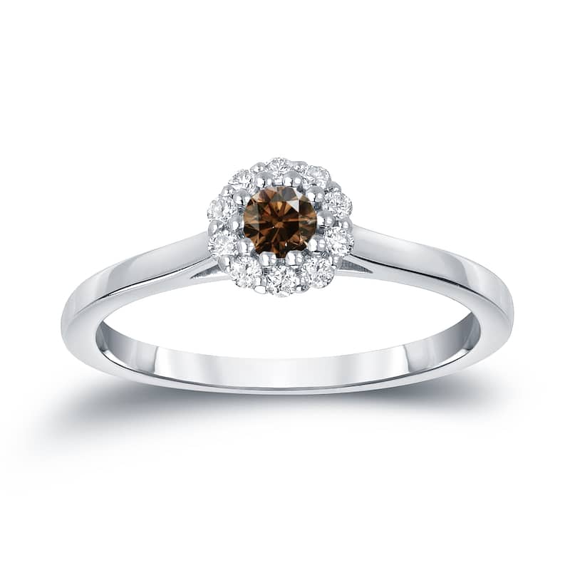 Auriya 14k Gold 1/4ctw Halo Brown Diamond Engagement Ring (H, I1-I2) - White - 4
