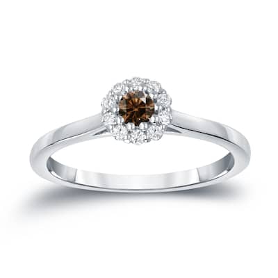 Auriya 14k Gold 1/4ctw Halo Brown Diamond Engagement Ring (H, I1-I2)