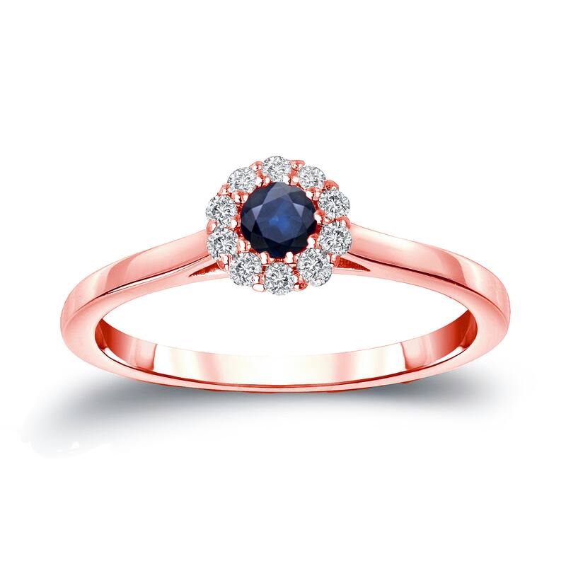 Auriya 14k Gold 1/6ct Blue Sapphire and Halo Diamond Engagement Ring - Rose - 4