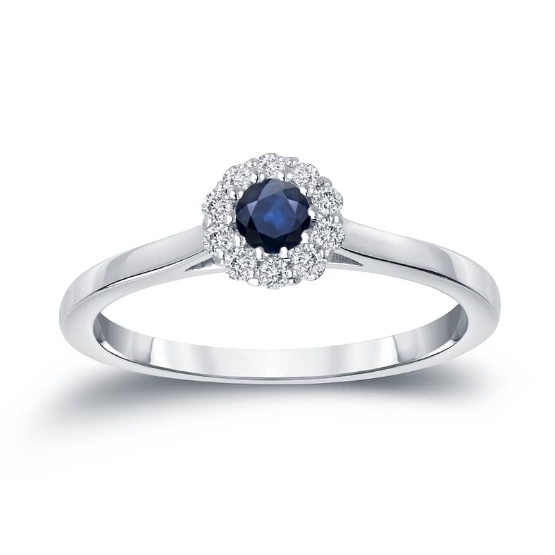 Auriya 14k Gold 1/6ct Blue Sapphire and Halo Diamond Engagement Ring - White - 4
