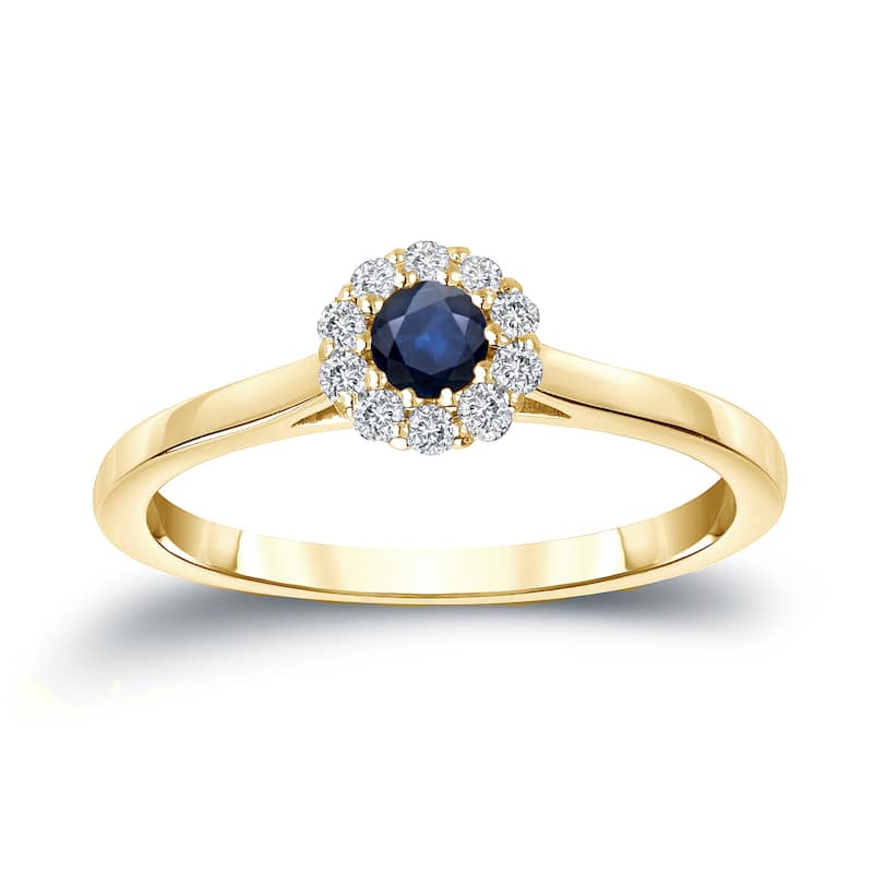 Auriya 14k Gold 1/6ct Blue Sapphire and Halo Diamond Engagement Ring - Yellow - 4