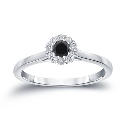 Auriya 14k Gold 1/4ctw Halo Black Diamond Engagement Ring
