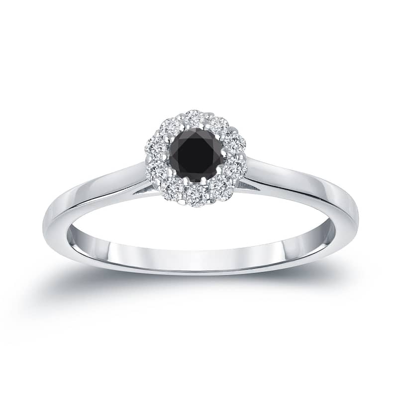 Auriya 14k Gold 1/4ctw Halo Black Diamond Engagement Ring - 4 - White