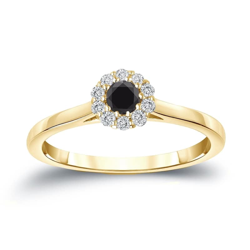 Auriya 14k Gold 1/4ctw Halo Black Diamond Engagement Ring - 4 - Yellow