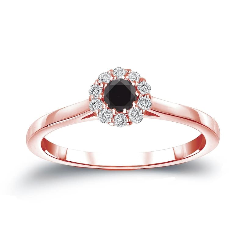 Auriya 14k Gold 1/4ctw Halo Black Diamond Engagement Ring - 4 - Rose